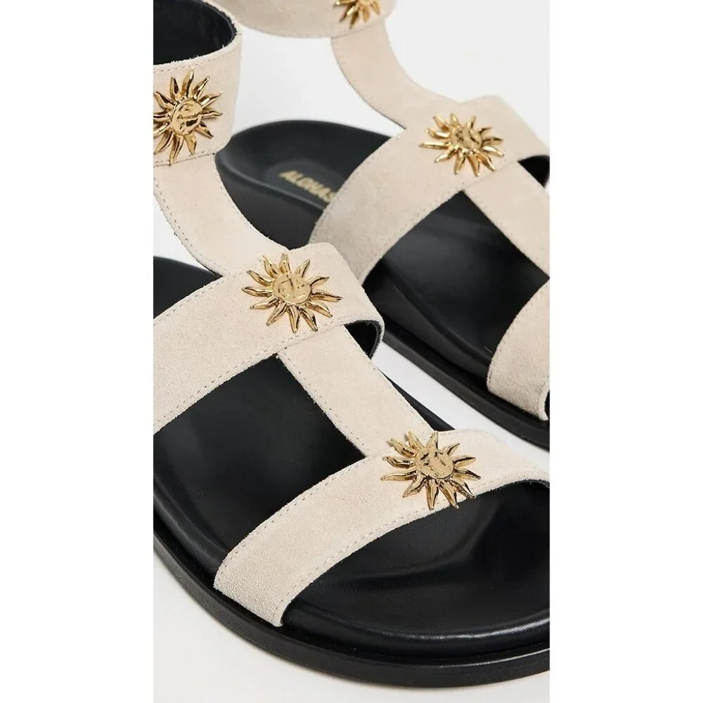ALOHAS Clarisa Suede Cream Leather Sandals Size: 7-7.5 NIB